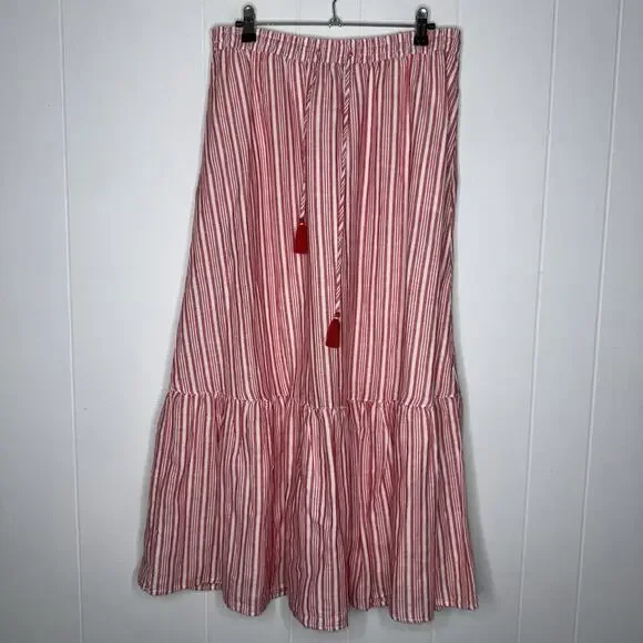 Talbots Women’s Stripe Linen Maxi Skirt Red White Coastal Beach Size Medium - Picture 2 of 6